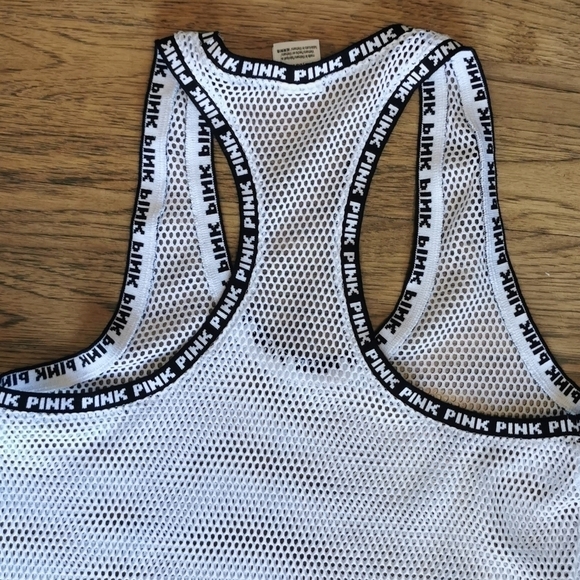 𝅺Pink Victoria's Secret Tank Retro White Mesh Medium - Picture 3 of 5
